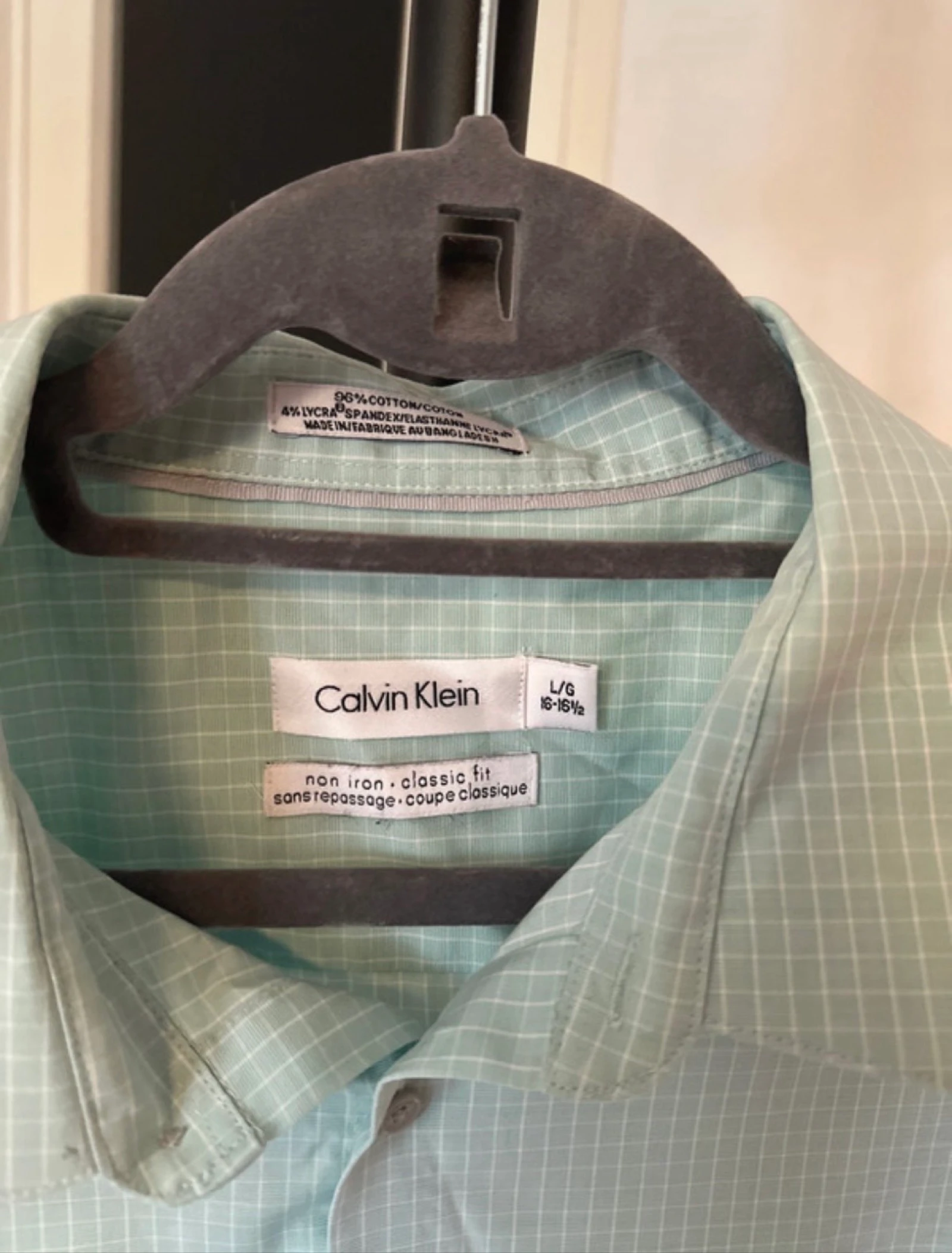 Chemise à carreaux menthe et blanc Calvin klein  – photo 4
